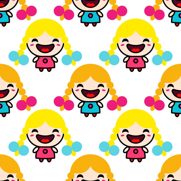 无缝模式。可爱的微笑动漫女孩。图片下载