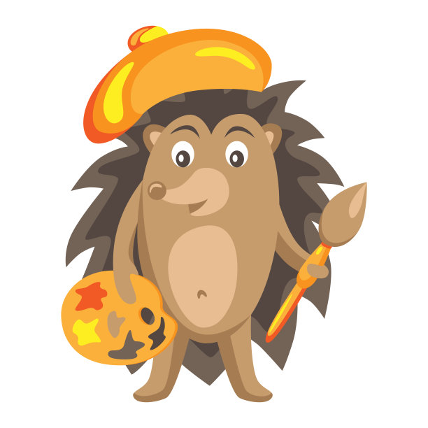 动物和职业。教育材料。刺猬的艺术家。颜色矢量图图片下载