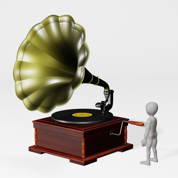 3D渲染的卡通人物与留声机图片下载