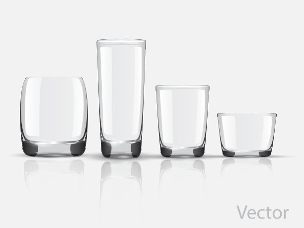 空的现实酒杯设置为不同的饮料和鸡尾酒在灰色背景孤立矢量插图。收集的各种玻璃隔离在灰色。空的。非透明梯度网格图片下载