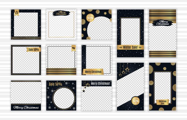 圣诞节的帖子和故事模板设置为社交媒体。可编辑的移动故事和张贴墙纸布局推广图片下载