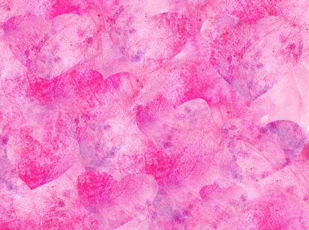 粉红色水彩背景与粉红色的心在水彩纸图片下载