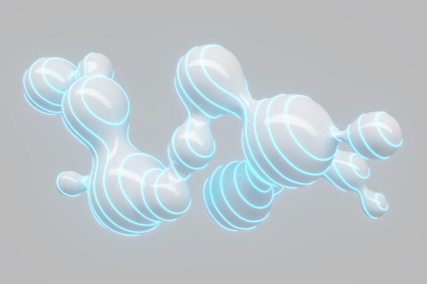 大量的飞行和分离滴在灯光背景与霓虹灯3D插图图片下载