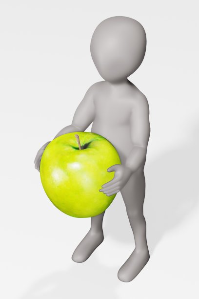 3D渲染卡通人物与苹果图片下载