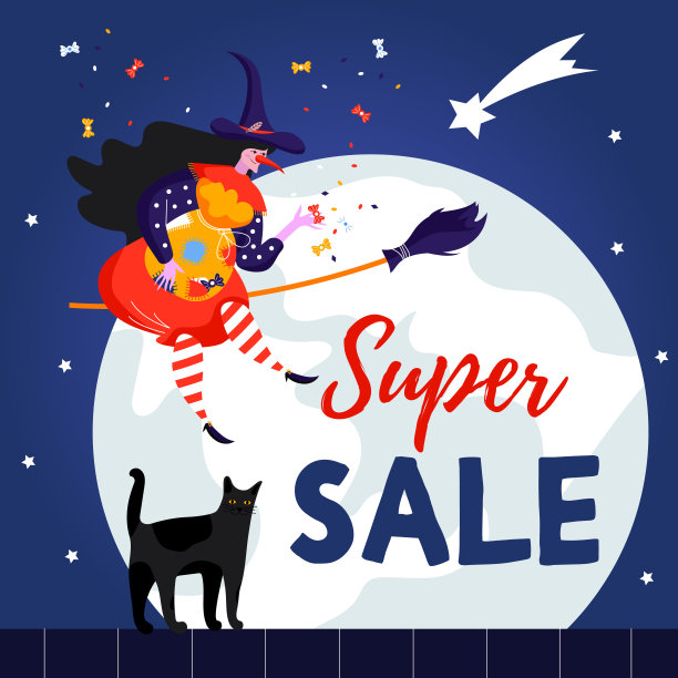 可爱的女巫和猫在主显节。Befana快乐。超级销售。图片下载