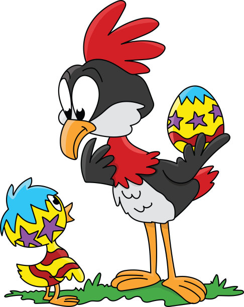 卡通鸟看她的新孵化小鸡矢量插图图片下载