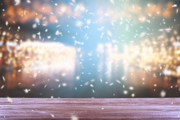 木地板和散焦模糊的圣诞背景图片下载