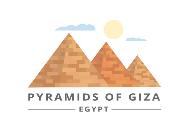 吉萨金字塔游客横幅或传单模板矢量插图孤立。图片下载