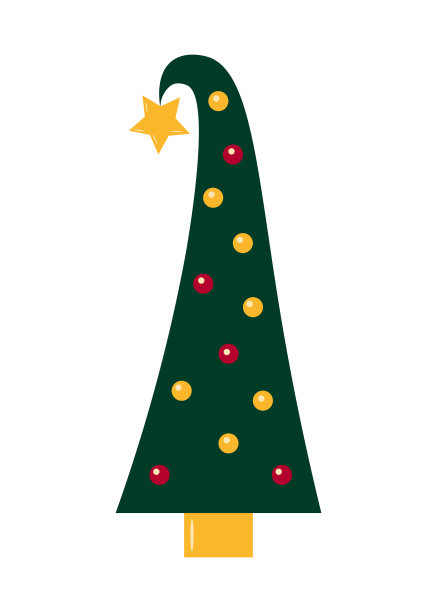 卡通风格的圣诞树与星星和球。物体隔离在白色背景上。假日元素设计图片下载