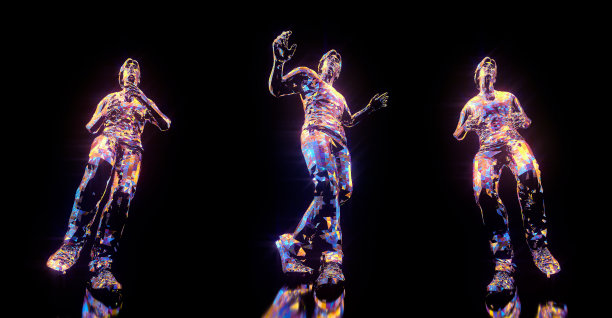 舞蹈姿势3D渲染。一组3个项目孤立在黑色背景图片下载