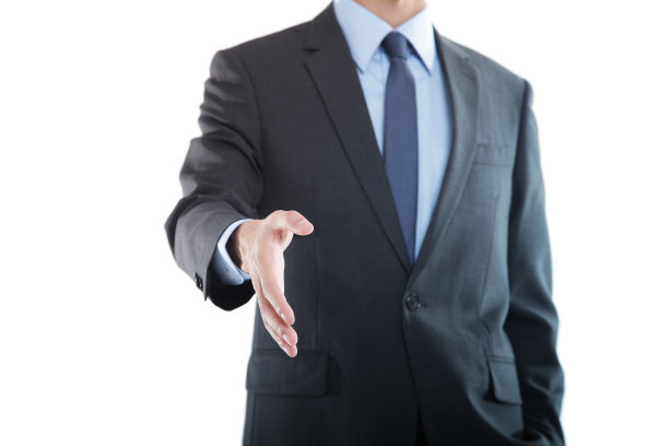 前视图的一个商人伸手握手的白色背景图片下载