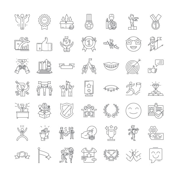 赢家线性图标，标志，符号向量线插图集图片下载