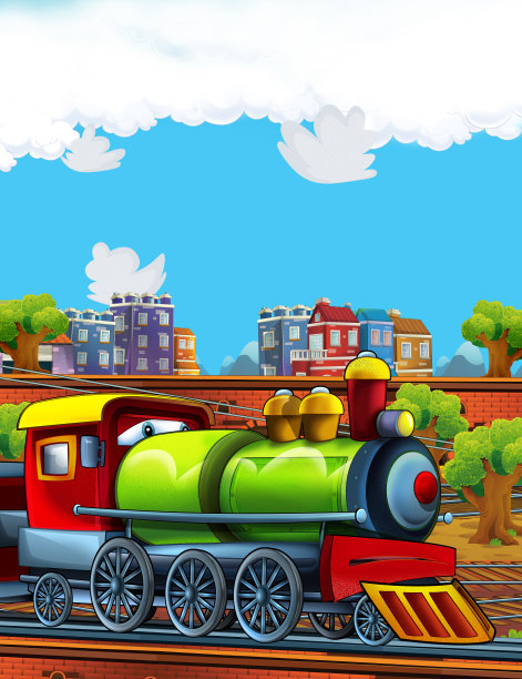 卡通有趣的火车在火车站附近的城市图片下载