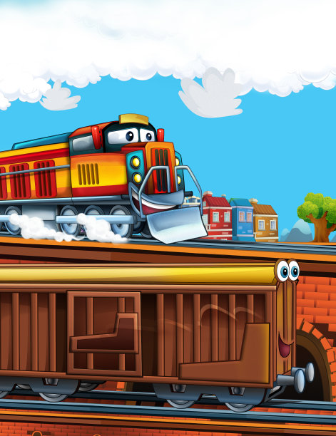 卡通有趣的火车在火车站附近的城市图片下载