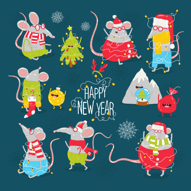 有搞笑老鼠的贺年卡。矢量图形。图片下载