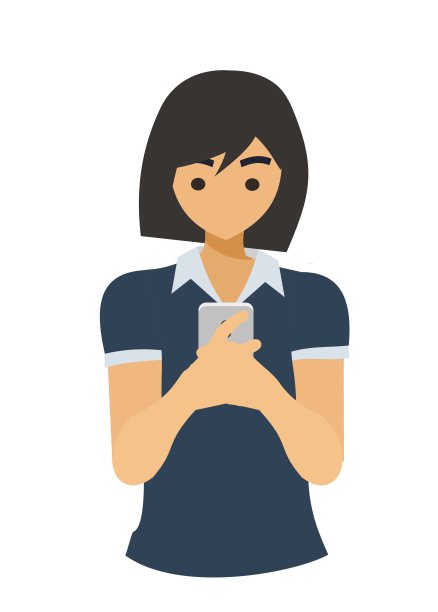 年轻女孩的身影拿着手机。简单的平面插图图片下载