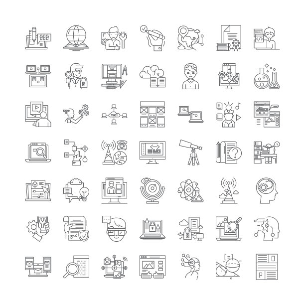 研究线性图标，符号，符号向量线插图集图片下载