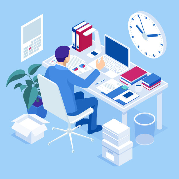 等距加班概念。规划时间业务管理。偶尔疲劳的办公室职员用电脑加班。素材图片