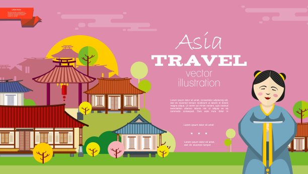 Flat Asia旅游背景图片下载