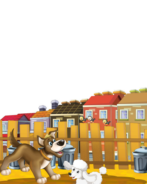 卡通场景与狗有乐趣在城市的白色背景图片下载