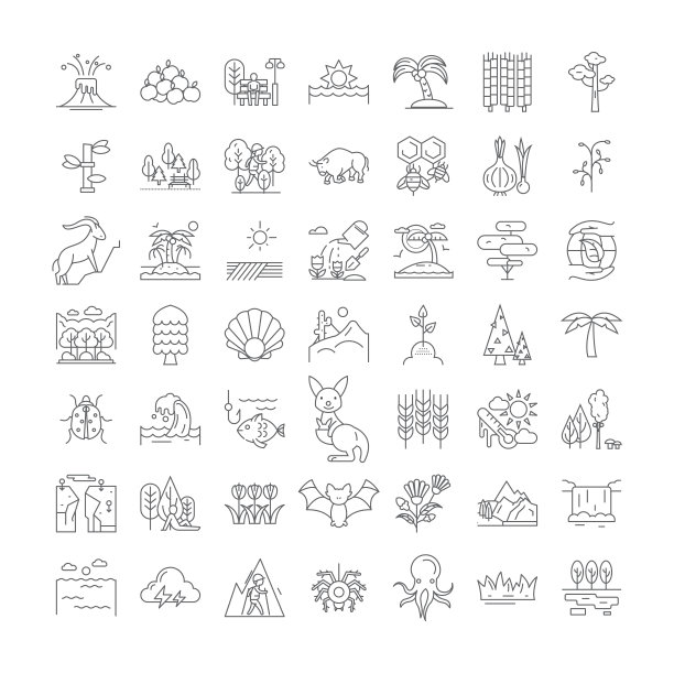 自然线性图标，符号，符号向量线插图集图片下载