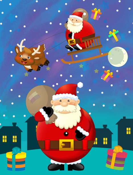 圣诞快乐的场景与圣诞老人是飞翔图片下载