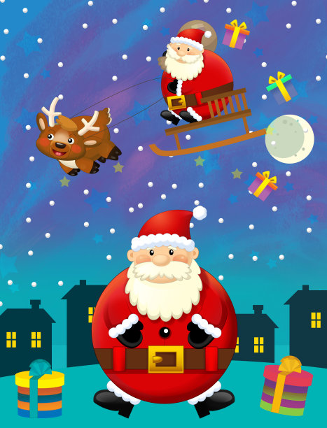 圣诞快乐的场景与圣诞老人是飞翔图片下载