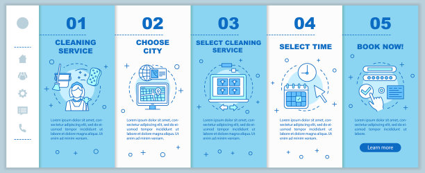 清洁服务预订登机移动网页矢量模板图片下载