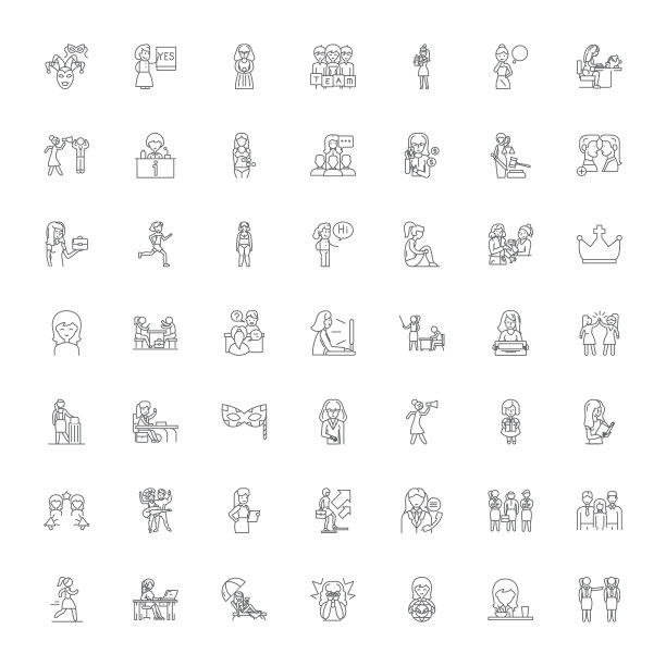 女权主义线性图标，符号，符号向量线插图集图片下载