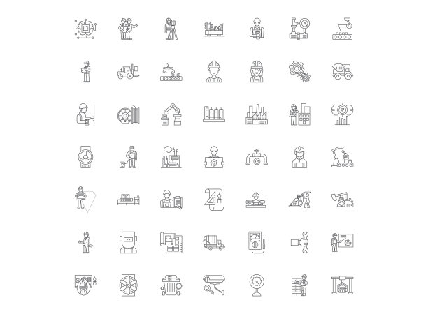 工厂线性图标，标志，符号向量线插图集图片下载