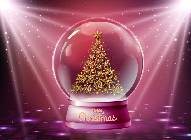 真实的矢量插图的雪花与金色的圣诞树里面。模糊的节日圣诞闪耀的背景图片下载