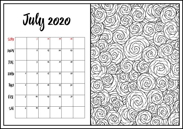 2020抗压力日历，涂鸦插图。彩色的书。图片下载