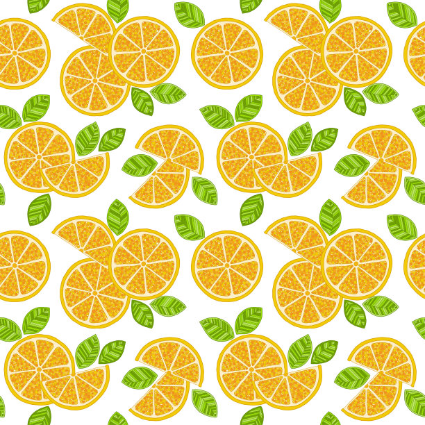 橙子切片无缝图案。手绘新鲜热带柑橘类水果。图片下载