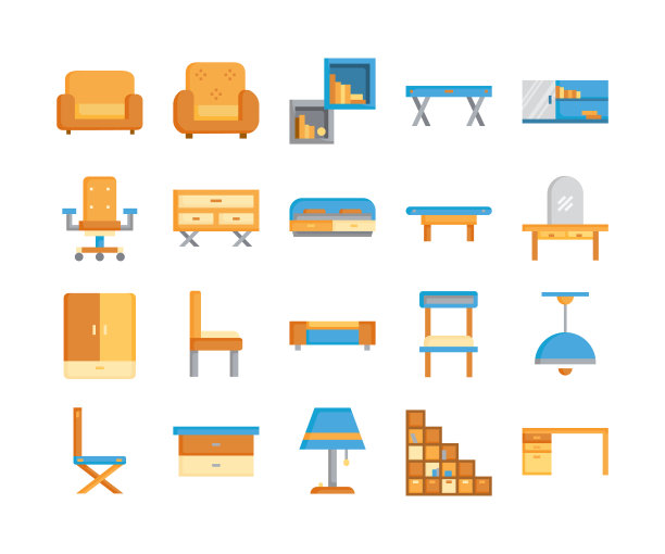 家具装饰平面图标集，矢量和插图，家居室内设计理念图片下载