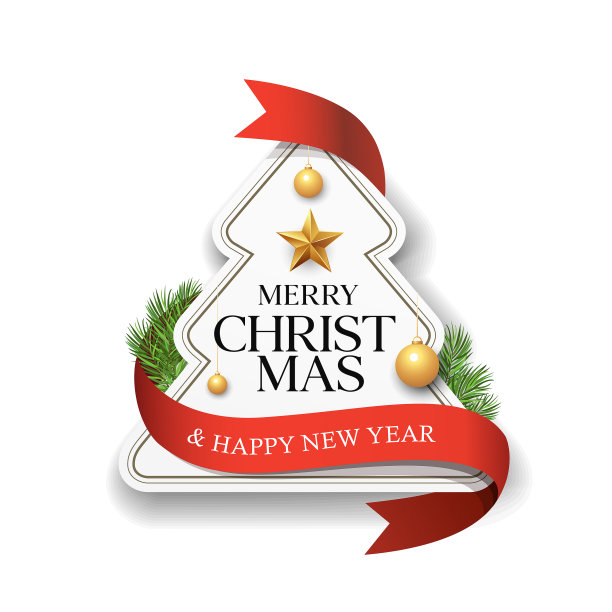 圣诞快乐标签纸红丝带设计孤立图片下载