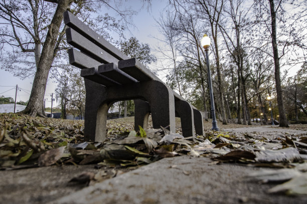 低角度城市公园长椅图片下载