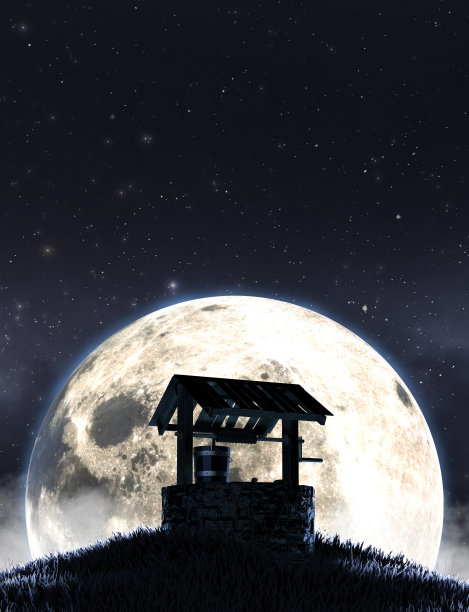 许愿井和月亮剪影图片下载