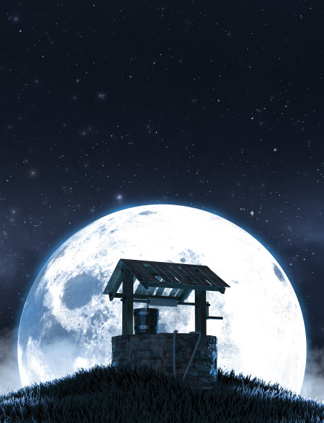 许愿井和月亮剪影图片下载