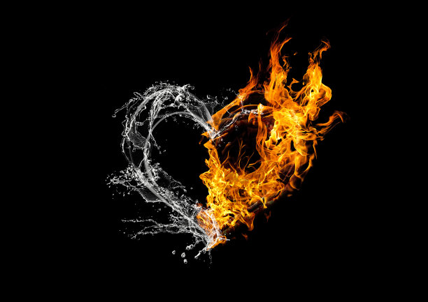抽象的心与火和水结合图片下载