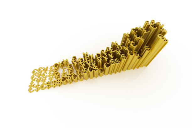 商业图形和货币符号，代表了新年增长的三维渲染、三维插画图片下载