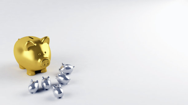 金小猪妈妈用银小猪理财概念，3d插画图片下载