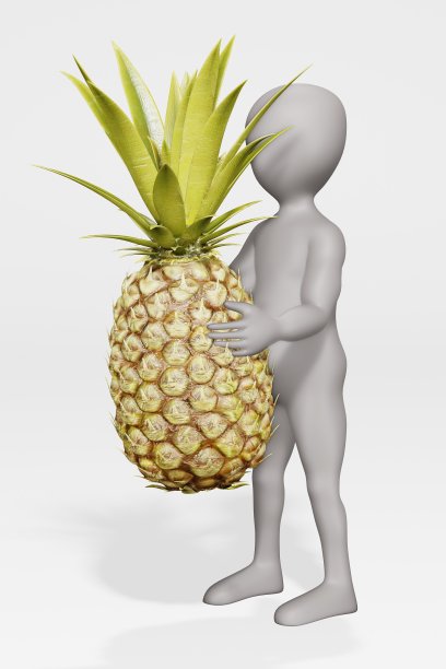 3D渲染的卡通人物与菠萝图片下载