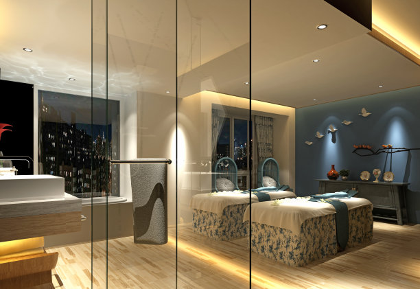 豪华水疗中心和按摩室的3D渲染图片下载