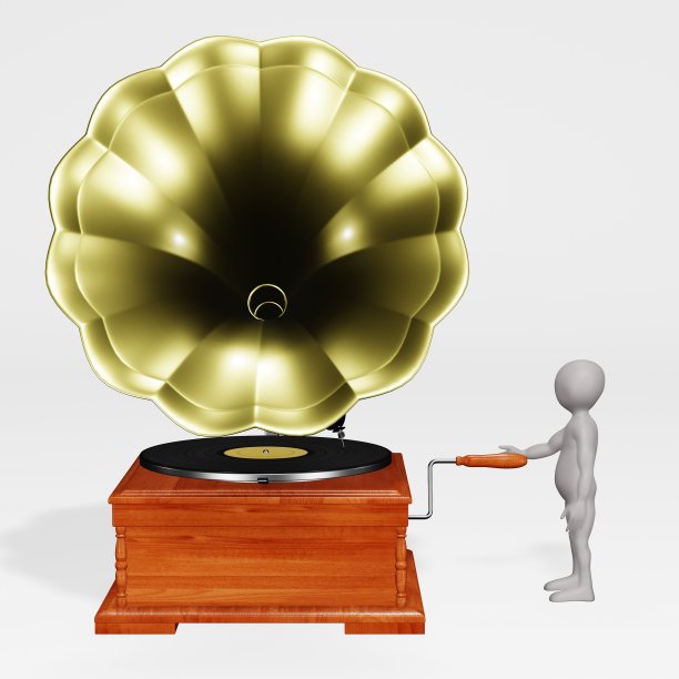 3D渲染的卡通人物与留声机图片下载