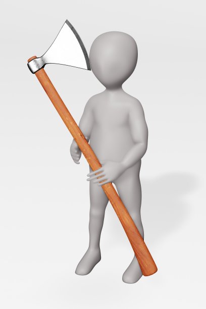 3D渲染的卡通人物与战斧图片下载