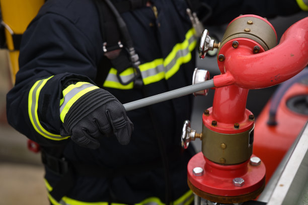 消防队员站在消防栓旁边图片下载