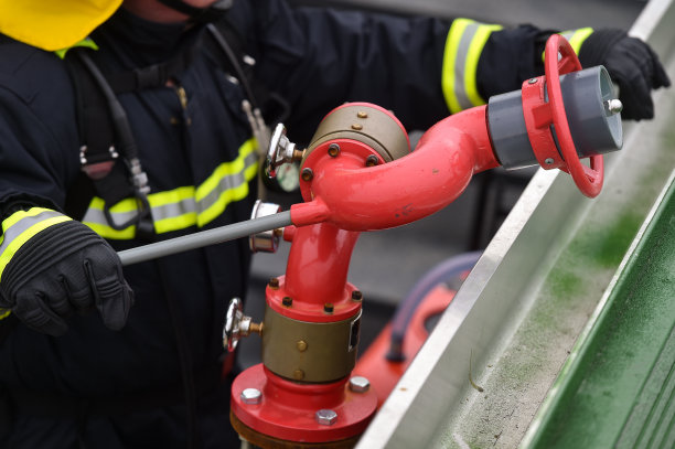 消防队员站在消防栓旁边图片下载