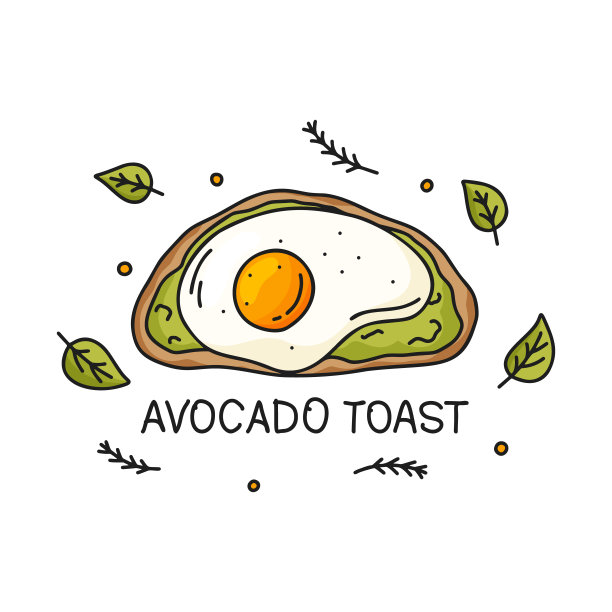牛油果吐司海报。手绘矢量概念图片下载
