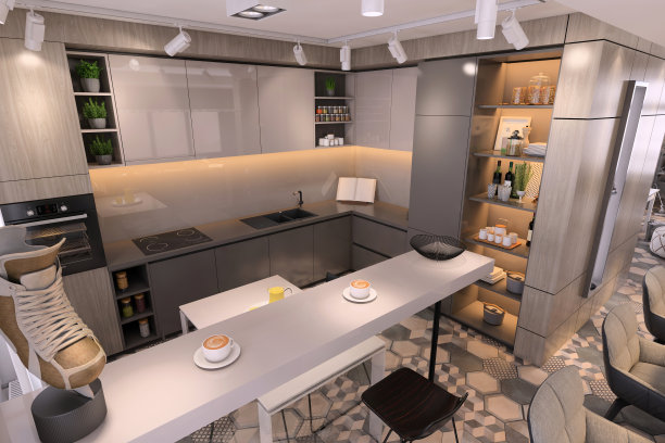 现代办公室室内厨房图片下载