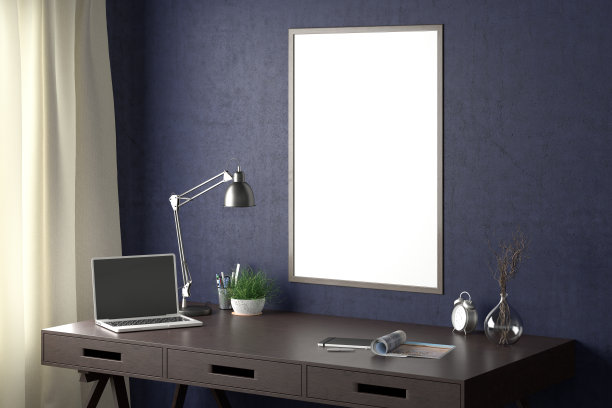 工作空间的垂直海报在墙上。图片下载